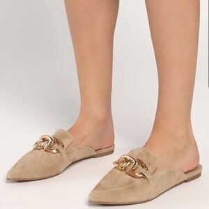 Steve Madden Friends Tan Suede Chain Pointed-Toe Loafer Slides Size 10 M